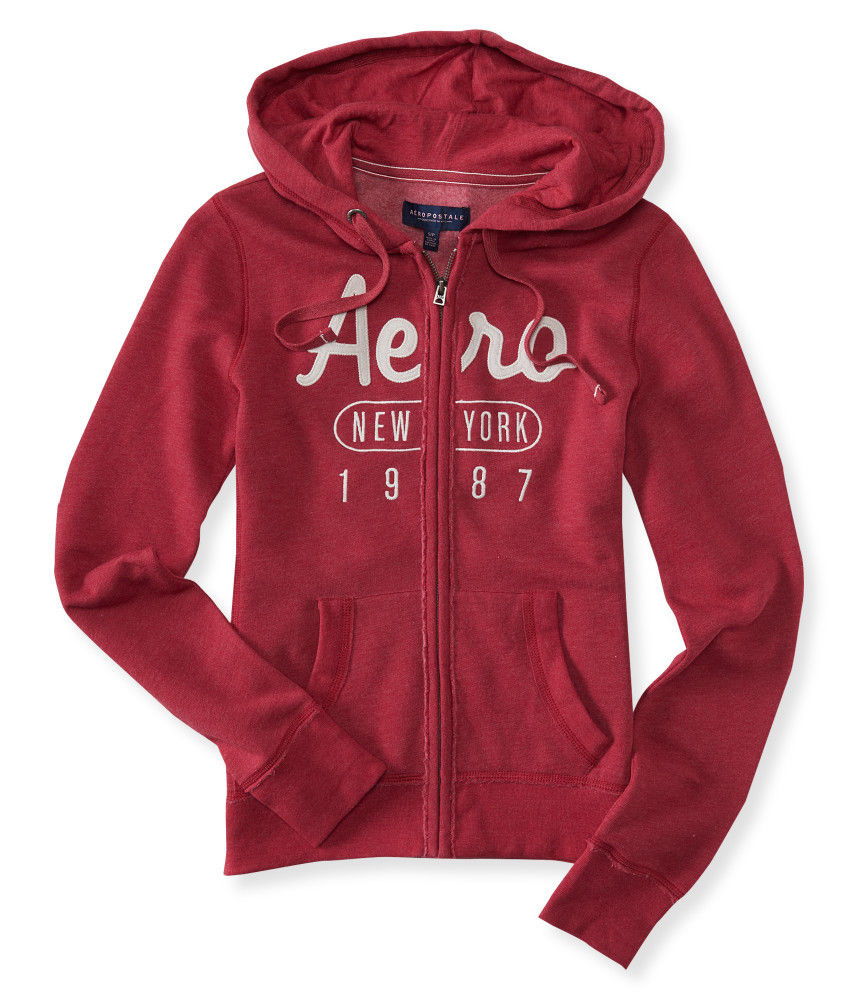 AEROPOSTALE WOMENS HOODIE FULL ZIP SWEATSHIRT JACKET AERO EMBROIDERED